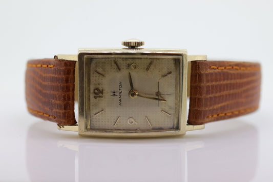 HAMILTON Watch. 14k Yellow Gold Rectangle Hamilton wristwatch