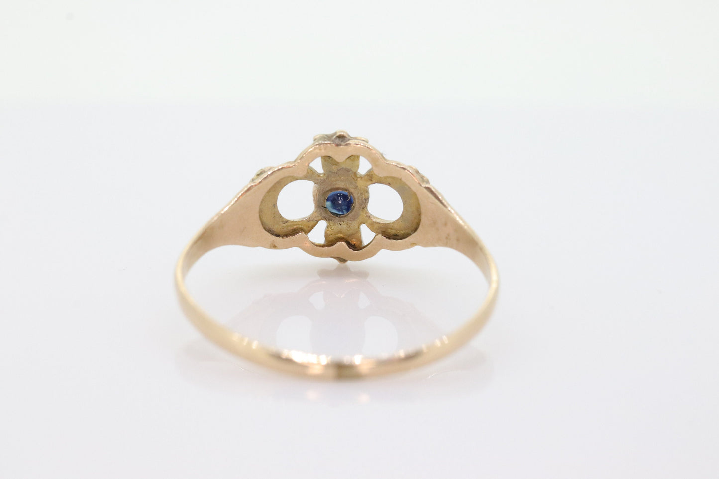 Antique Sapphire pearl bubble ring. Crown Tiara Sapphire pearl seed. 14k Filigree Open ring. st(105)