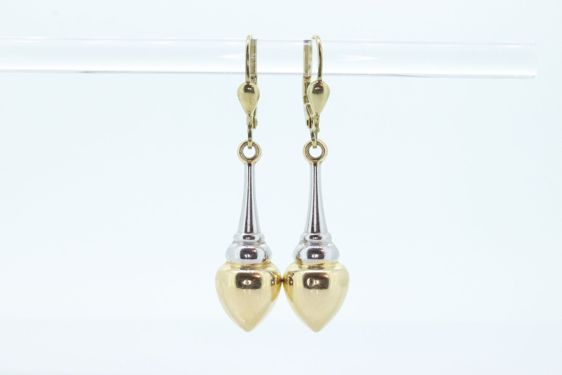 14k Gold Puffed Hollow Dangle Earrings. Glossy Multi-Tone Drop Pole earrings. Milor Italy st105/50