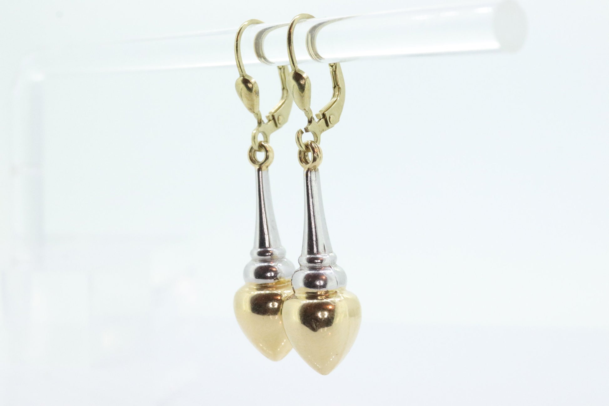 14k Gold Puffed Hollow Dangle Earrings. Glossy Multi-Tone Drop Pole earrings. Milor Italy st105/50