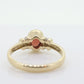 10k Red Tourmaline Ring. Bezel set OVAL Cabochon Tourmaline solitaire and diamond ring. st(92)