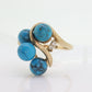 14k Turquoise Diamond cluster ring. Bypass Turquoise Bead Sphere Ball cluster set ring st(82/50)