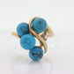 14k Turquoise Diamond cluster ring. Bypass Turquoise Bead Sphere Ball cluster set ring st(82/50)