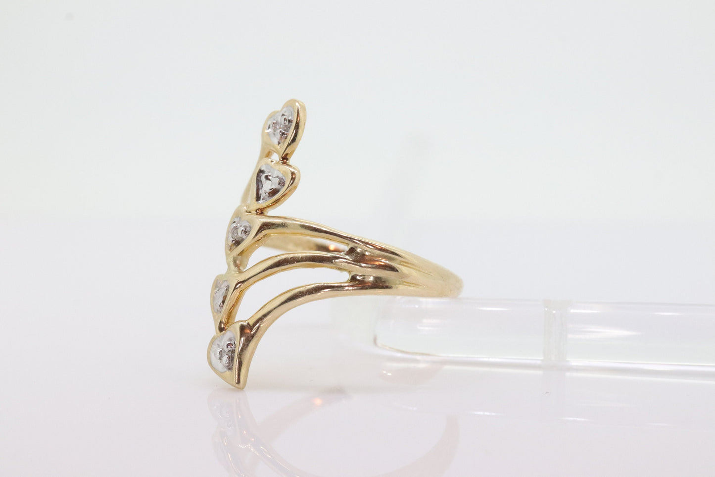 14k Heart and diamond ring. Tiny Heart multiple heart ring love beat ring. Dainty skinny stacking stacked ring. st(109/25)