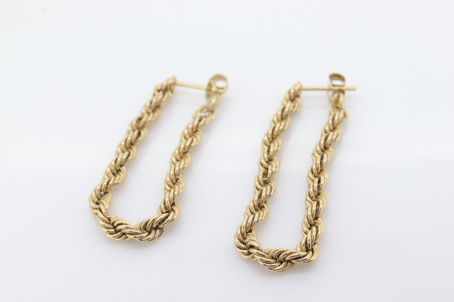 14k Rope chain Hoop Drop Earrings. 14k Yellow Gold earrings st(71/87)