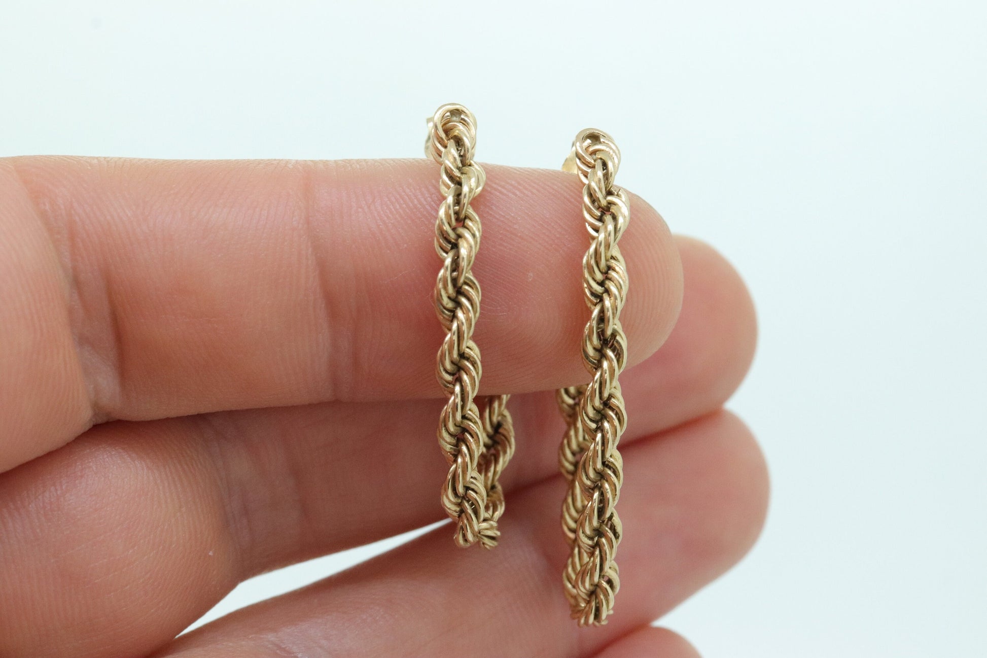 14k Rope chain Hoop Drop Earrings. 14k Yellow Gold earrings st(71/87)