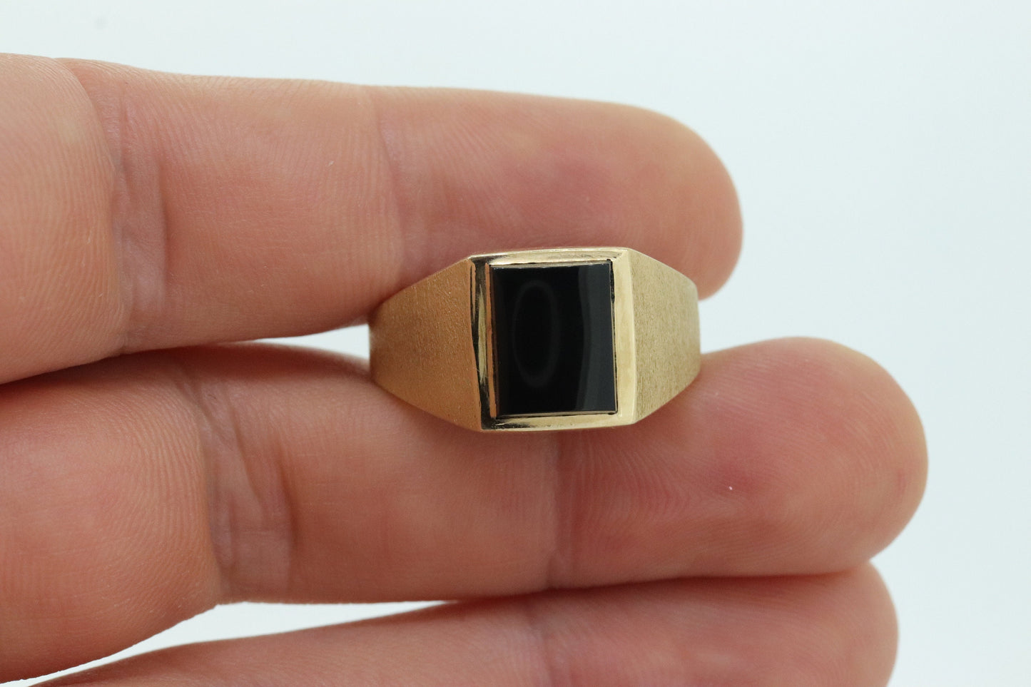 14k Modern Rectangle Onyx ring. Mens Signet Onyx Bezel set statement ring. stock(143/75)