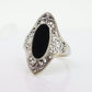 10k Filigree Onyx shield ring. 10k White Gold Scroll Embossed Art Deco Onyx ring. st(81/65)