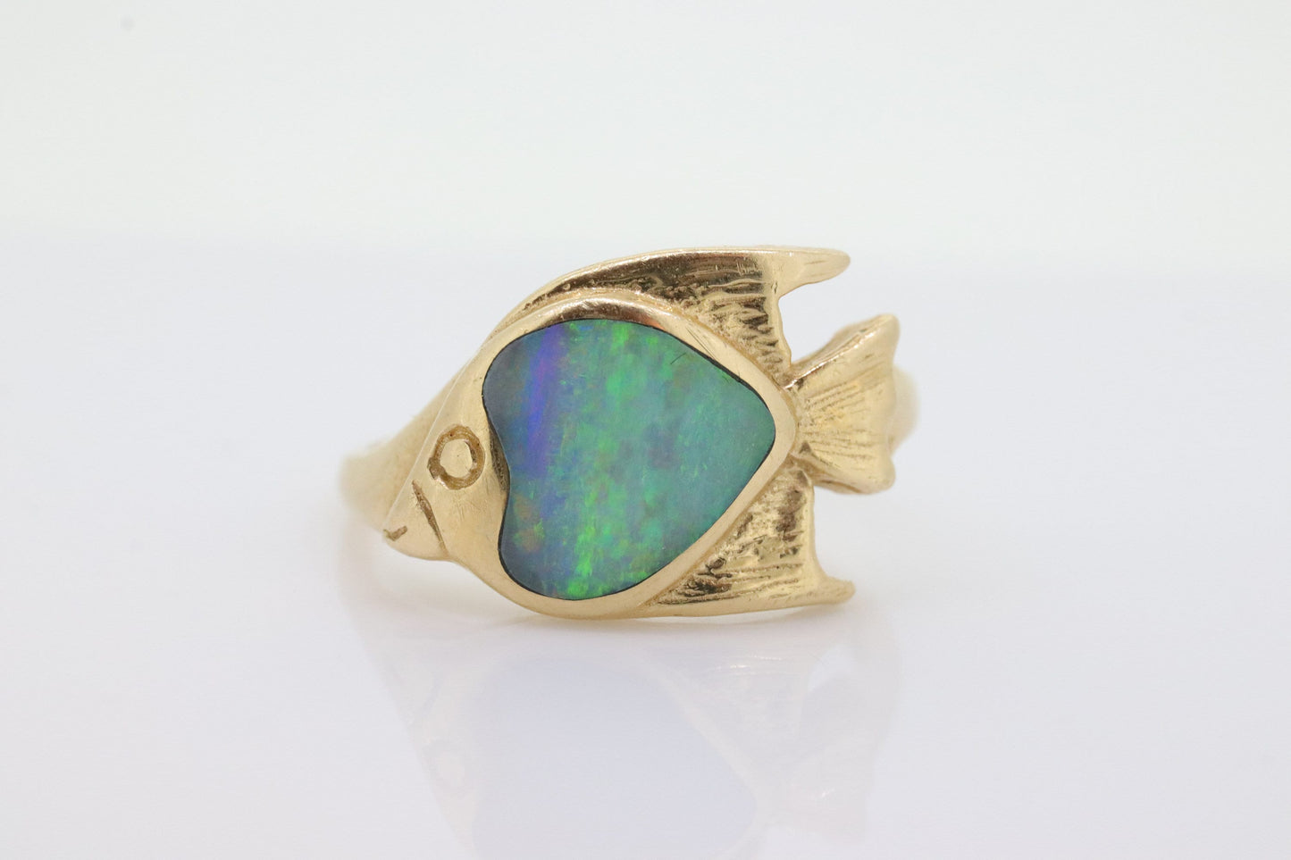 14k KABANA KBN Opal Ring. 14k OPAL inlay Fish. Natural Opal ring by Kabana Designer. st(259)