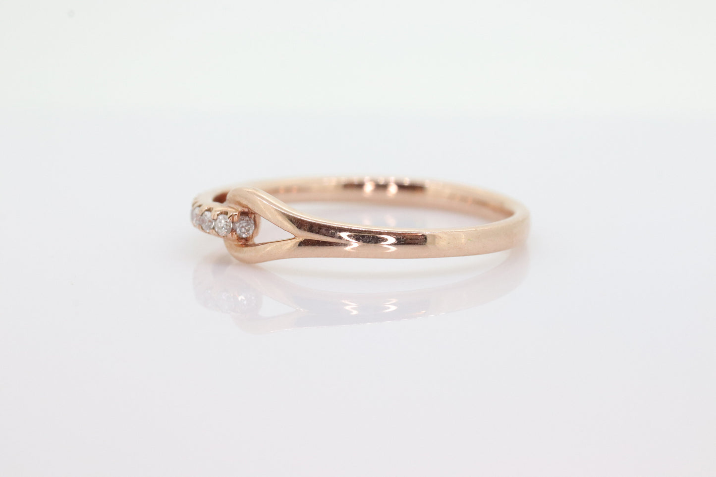 10k Pave Diamond Buckle Ring. Rose Gold diamond Hook KNOT ring. 10k Rose Gold encrusted stacking band. st(161)