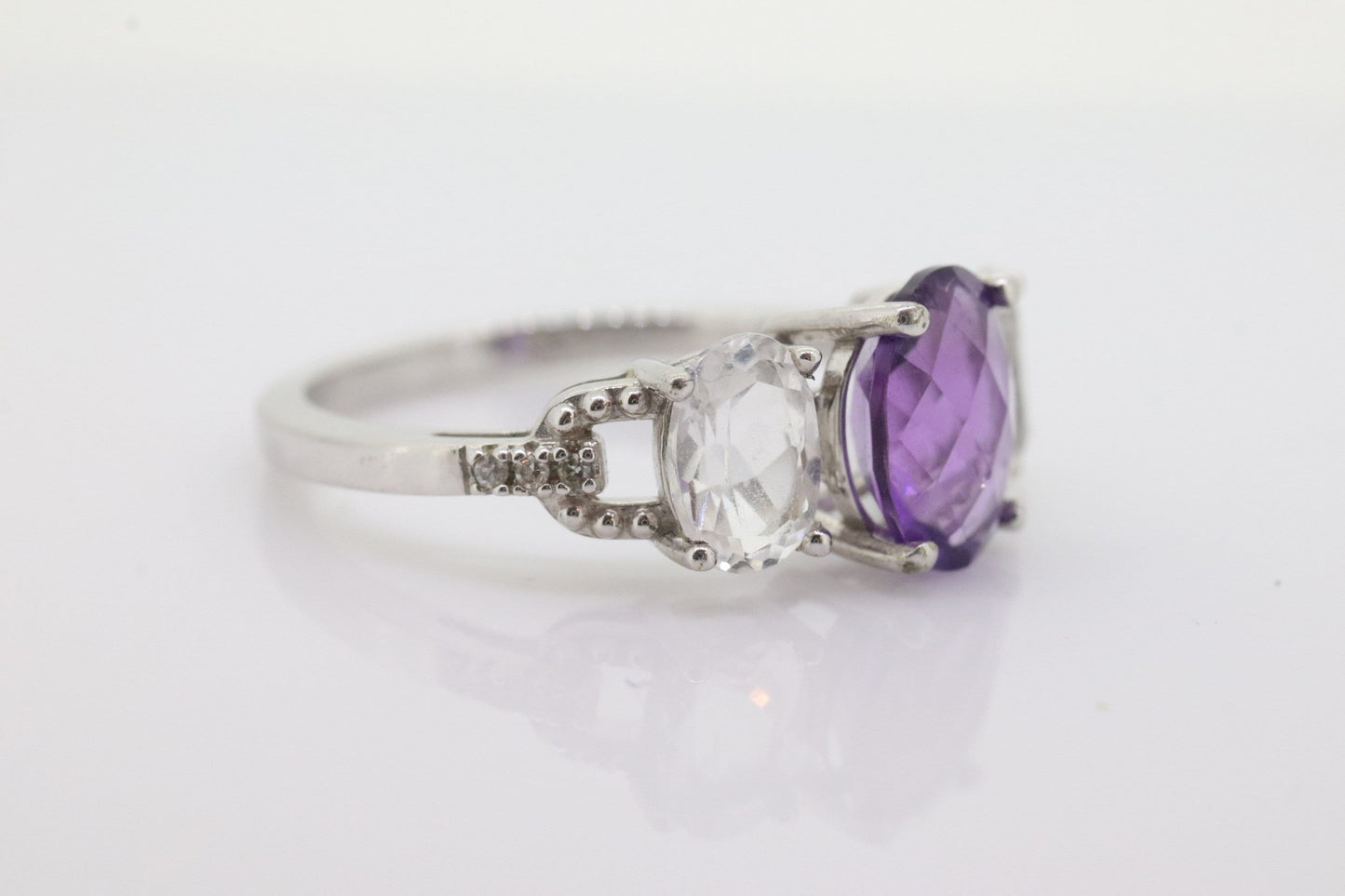 Multi-Color Gem Ring. 10k Trilogy ring. Amethyst Sapphire Ring. Triple Three gem ring. st(50)