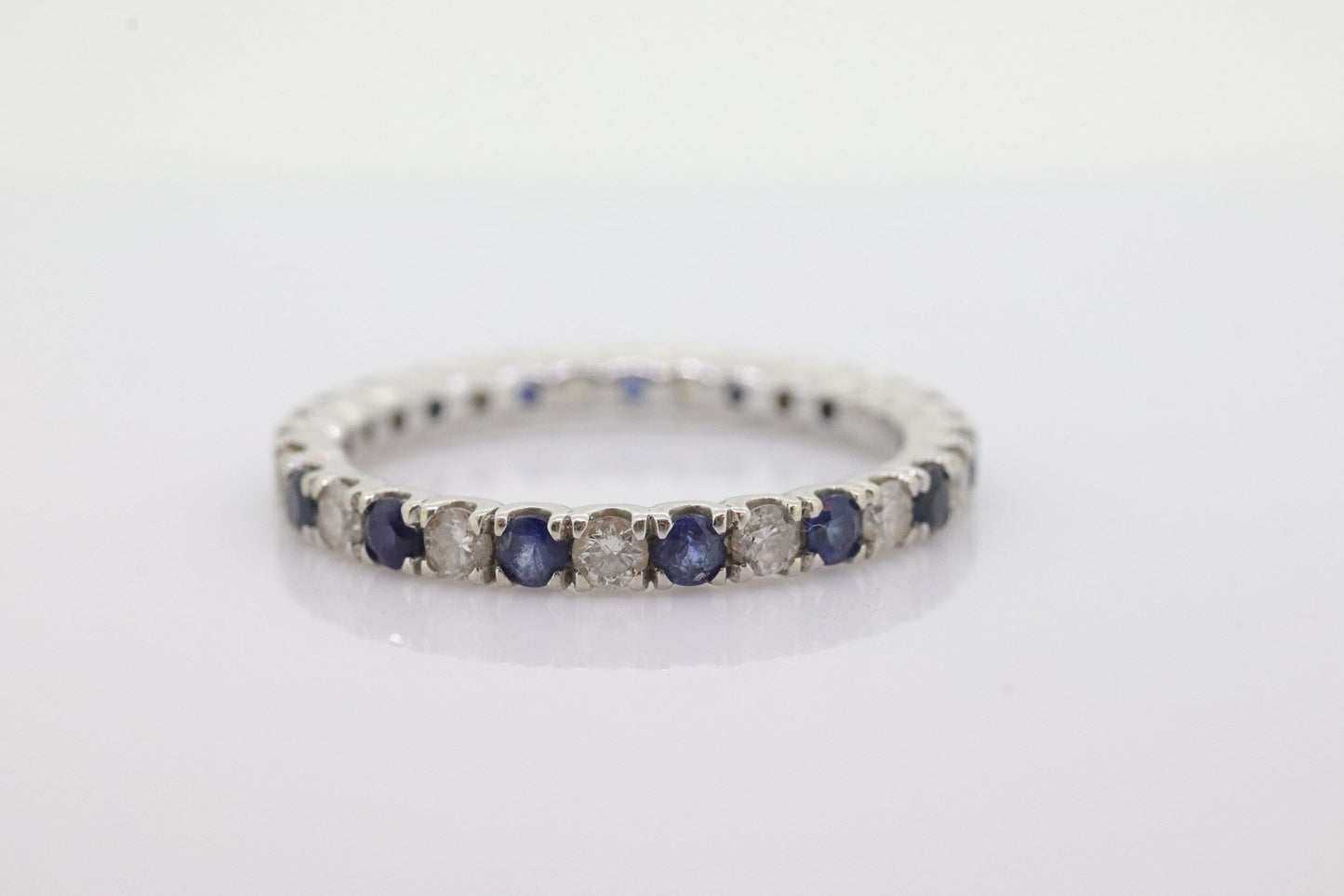 14k Diamond Sapphire Full Eternity Thin Band. Thin Channel Set Round Sapphire Diamond Full Eternity band. st(150)