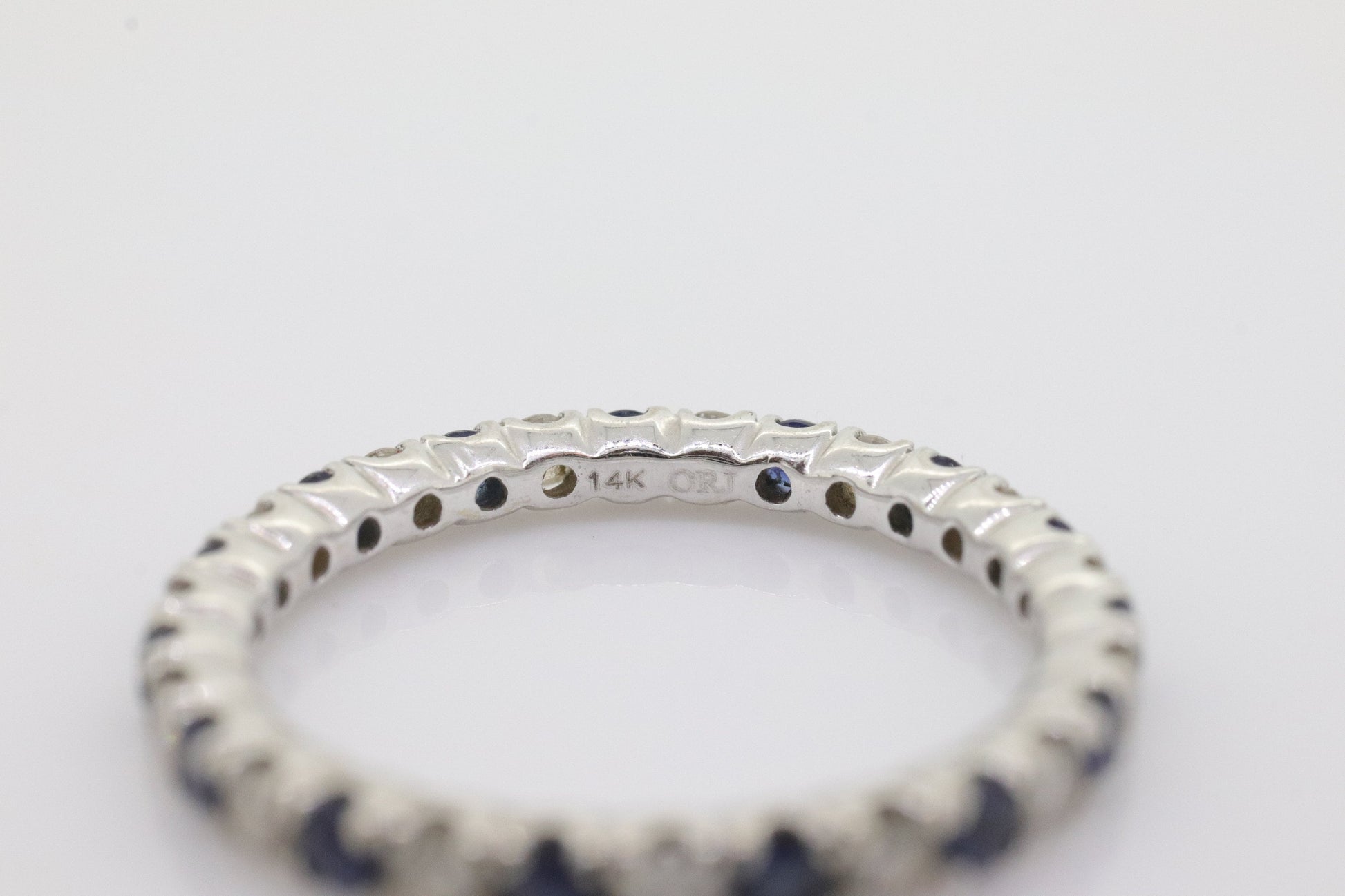 14k Diamond Sapphire Full Eternity Thin Band. Thin Channel Set Round Sapphire Diamond Full Eternity band. st(150)