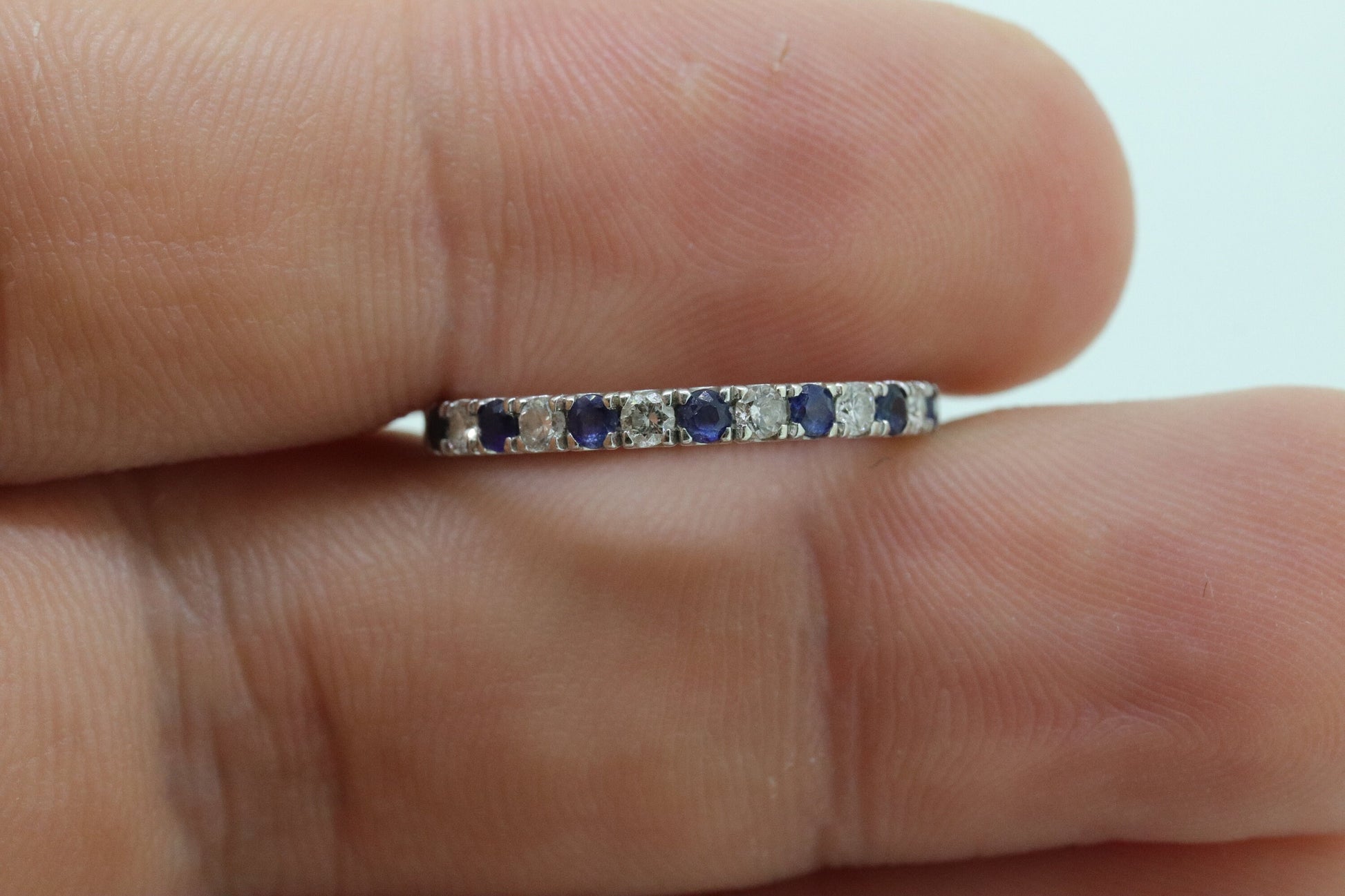 14k Diamond Sapphire Full Eternity Thin Band. Thin Channel Set Round Sapphire Diamond Full Eternity band. st(150)