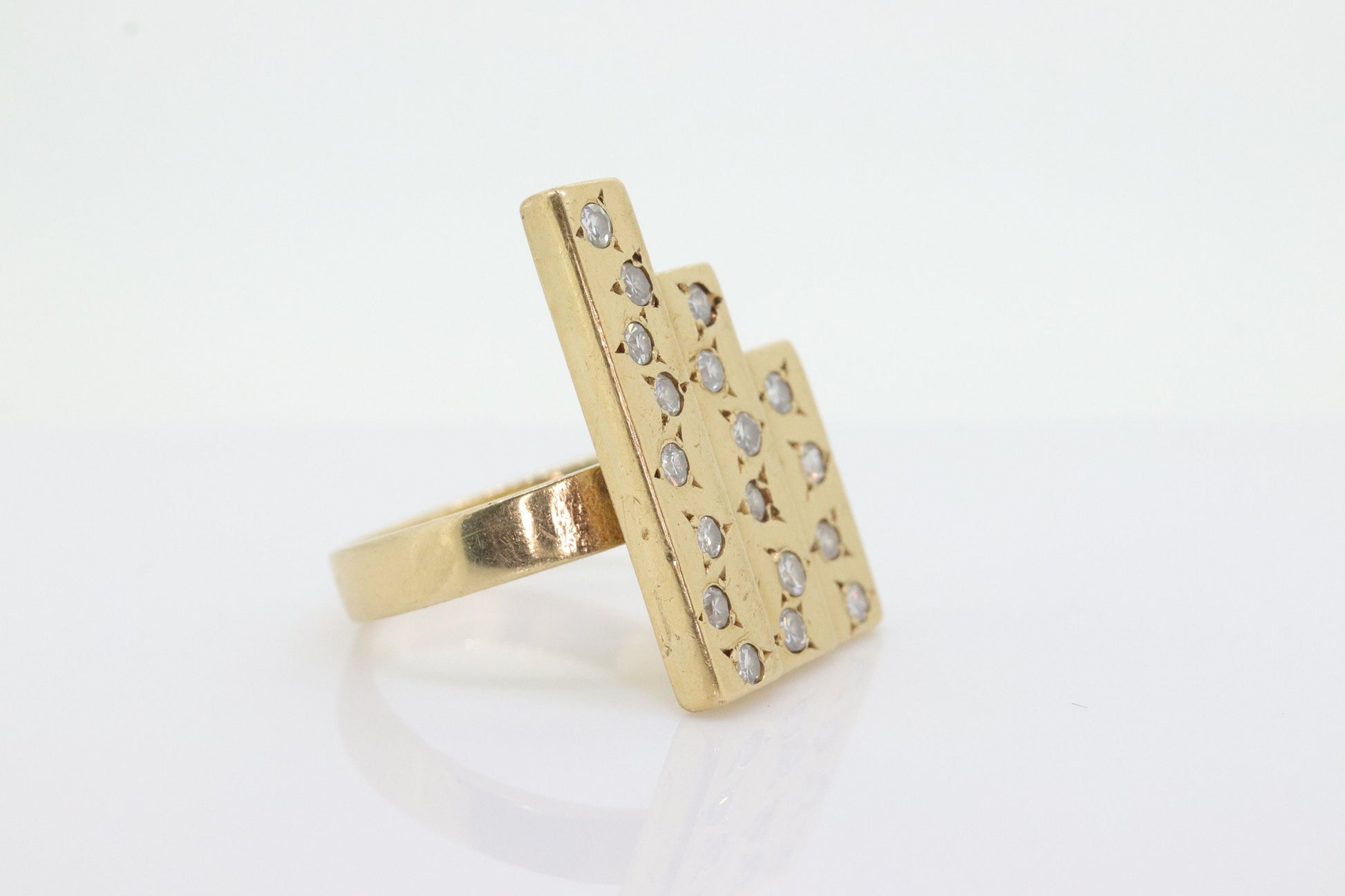 14k/ 18k Heavy Diamond Ring. Custom Three bar diamond statement ring. 0.54ctw of diamonds