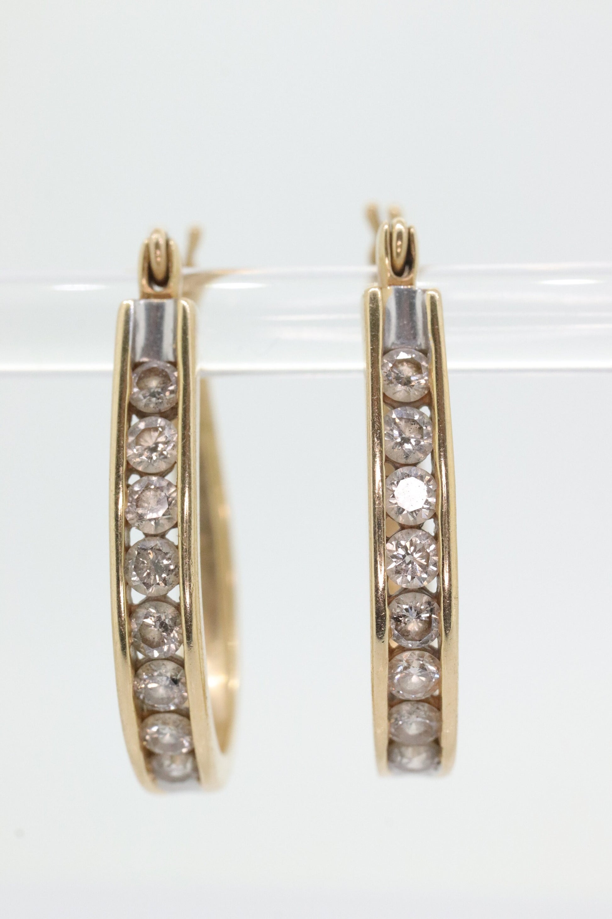 14k Diamond Hoop Earrings. Diamond channel set diamond HOOP Earrings. Est 0.96ctw -1 ctw of diamonds