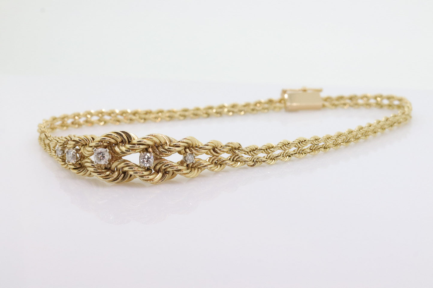 Diamond Double Row Rope 14k Bracelet. 14k rope bracelet. Graduating Rope Bracelet with Diamonds. Vintage Gold Bracelet st(280)