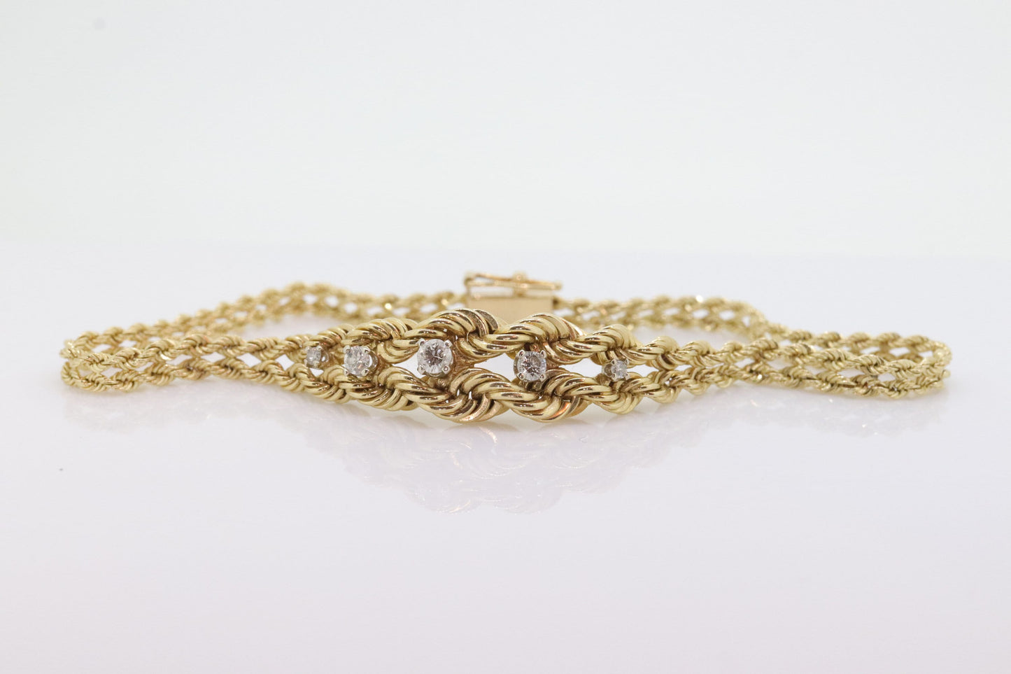 Diamond Double Row Rope 14k Bracelet. 14k rope bracelet. Graduating Rope Bracelet with Diamonds. Vintage Gold Bracelet st(280)