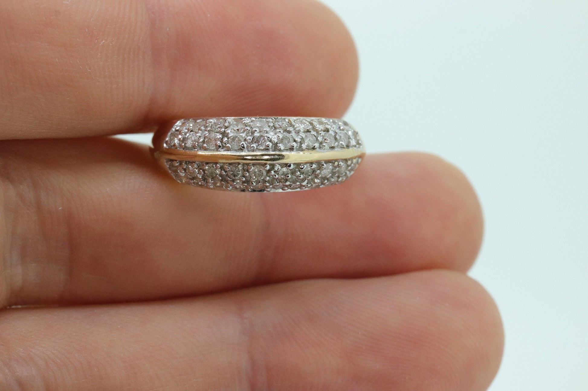 14k Diamond Pave Encrusted Band. Diamond Dome Bombe Cluster band. Diamond ring. Mirror half diamond ring st131