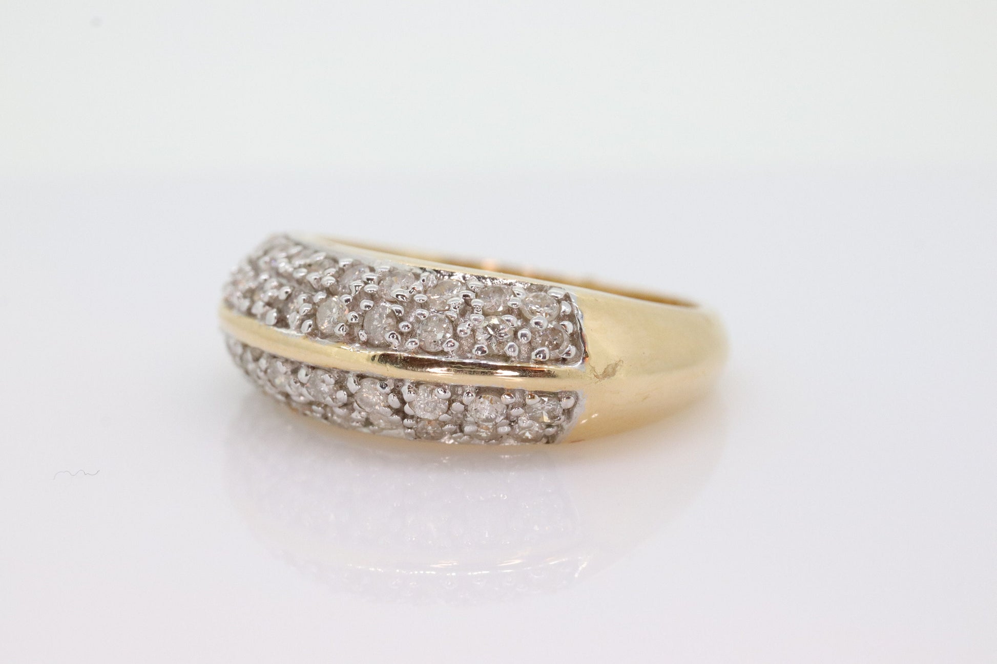 14k Diamond Pave Encrusted Band. Diamond Dome Bombe Cluster band. Diamond ring. Mirror half diamond ring st131