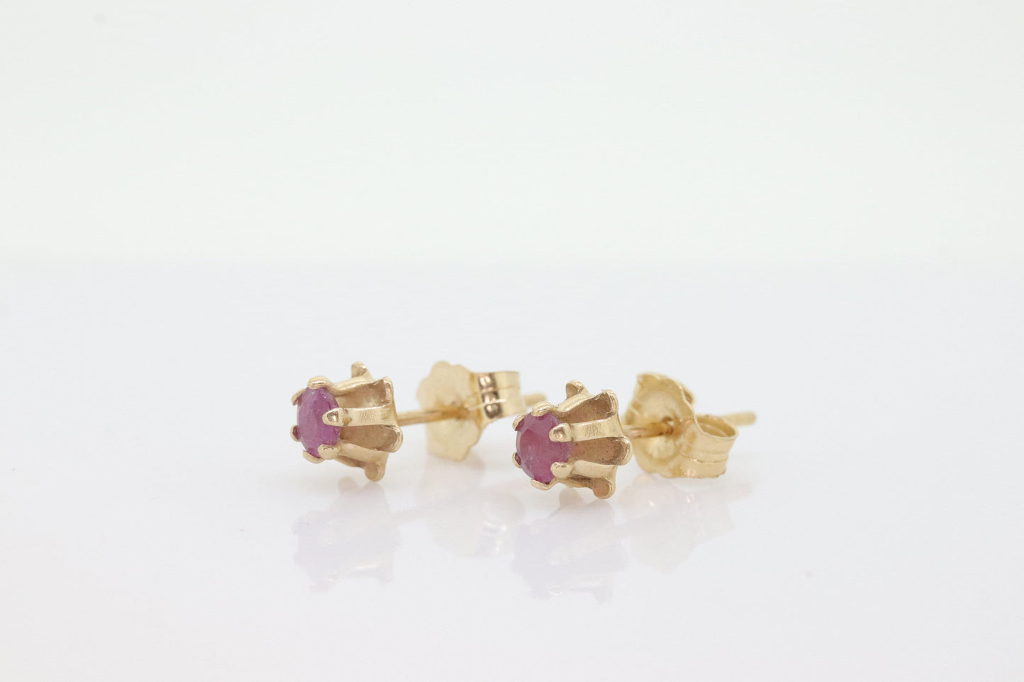 Dainty 14k Ruby stud Earrings. Buttercup Prong set Ruby studs. st(29)