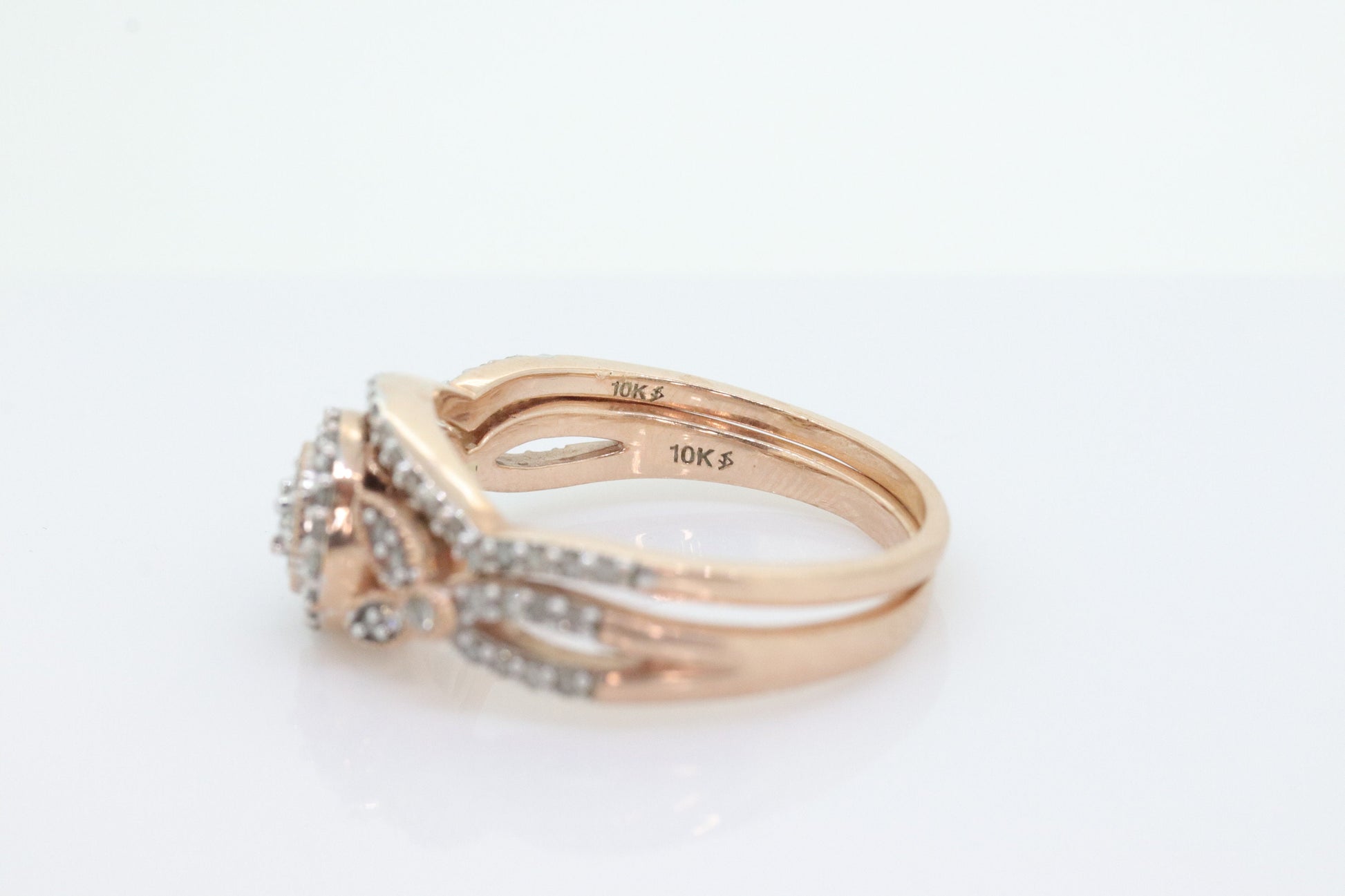 10k Rose Gold Diamond Wedding Ring set. Diamond Cluster Halo Wedding Set. Engagement set. Bridal Set rings. Eternity band. st(184)