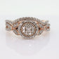 10k Rose Gold Diamond Wedding Ring set. Diamond Cluster Halo Wedding Set. Engagement set. Bridal Set rings. Eternity band. st(184)