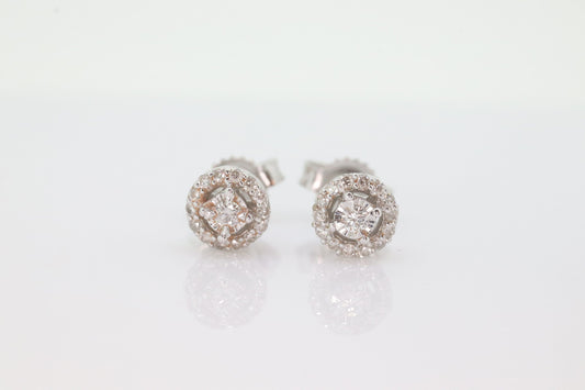 Diamond Cluster Halo Stud Earrings. 14k Diamond stud earrings. HALO Daisy Arrangement. st (161)