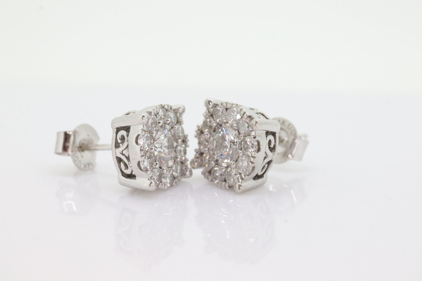 Diamond HALO 1ct Diamond Cluster Earrings. 14k White Gold Daisy stud earrings. Diamond Stud 14k Gold Earrings. st(161)