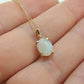 14k Crystal OPAL Pendant. Oval Cabochon Opal charm necklace. Prong set solitaire. st(44)