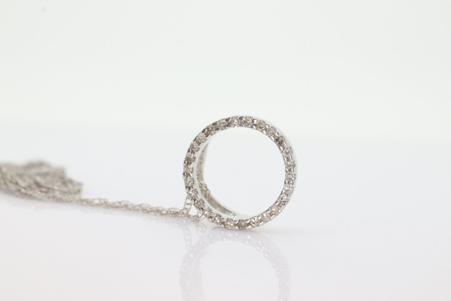 14K Diamond Circle of Life, Open Circle, Eternity Circle Diamond Pendant Necklace st(58)