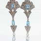 14k Blue TOPAZ and Diamond Dangle earrings. Blue Topaz Princess Earrings. 14k Chandelier Earrings. Lavalier st(142)