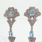 14k Blue TOPAZ and Diamond Dangle earrings. Blue Topaz Princess Earrings. 14k Chandelier Earrings. Lavalier st(142)