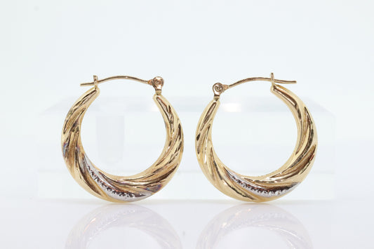 Vintage 14k Gold Puffed Hollow Earrings. Jacmel Hoop Embossed earrings. JCM earrings. Hoop earrings 80s. st(45)