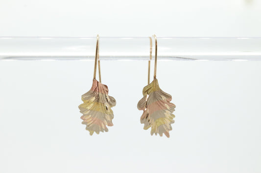 14k Yellow White Rose Gold Dangle Drop Earrings. Leaf Textured Earrings Diamond Cut. st(21)