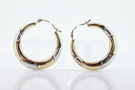 10k Multi Color Gold Textured HOOP Earrings. Multi tone Puffed Twisted Design. 10k Hoop earrings. st(51)