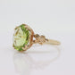 10k Peridot Solitaire ring. Antique Large Natural Oval Peridot ring. 10k Vintage Peridot Flower Blossom ring. st(89)