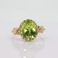 10k Peridot Solitaire ring. Antique Large Natural Oval Peridot ring. 10k Vintage Peridot Flower Blossom ring. st(89)