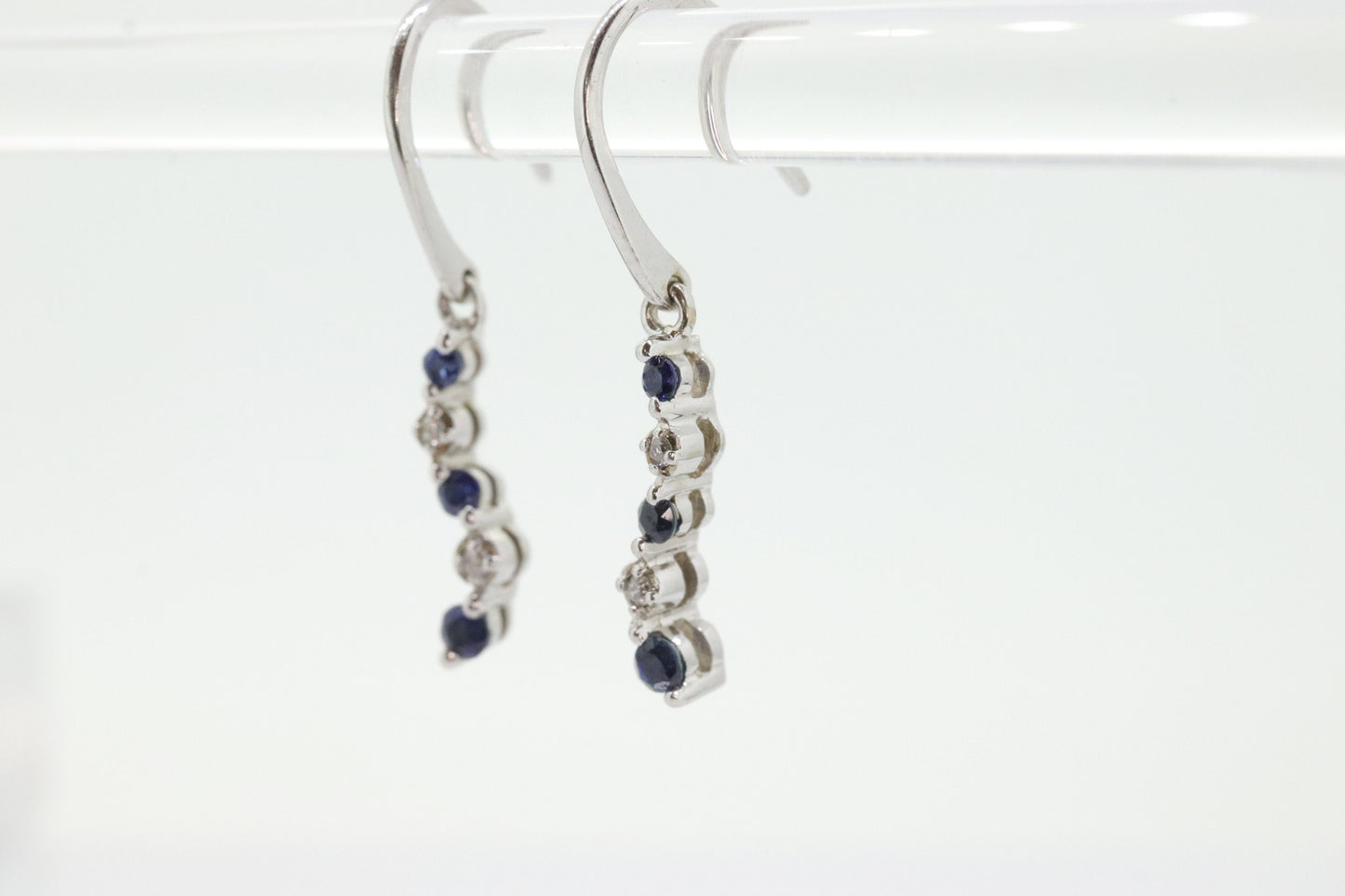 10k Sapphire and Diamond Dangle Earrings. Journey Sapphire Diamond Drop Earrings. st(46)