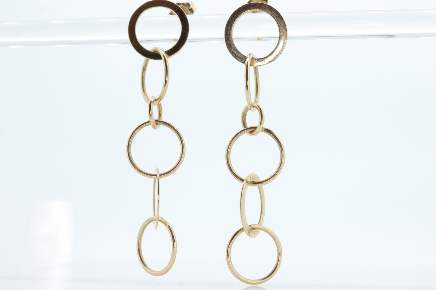 14k NABCO Gold Dangle Drop Earrings. 14k Yellow Gold Interlocking Circles Discs. Chain Link Earrings. st(92)