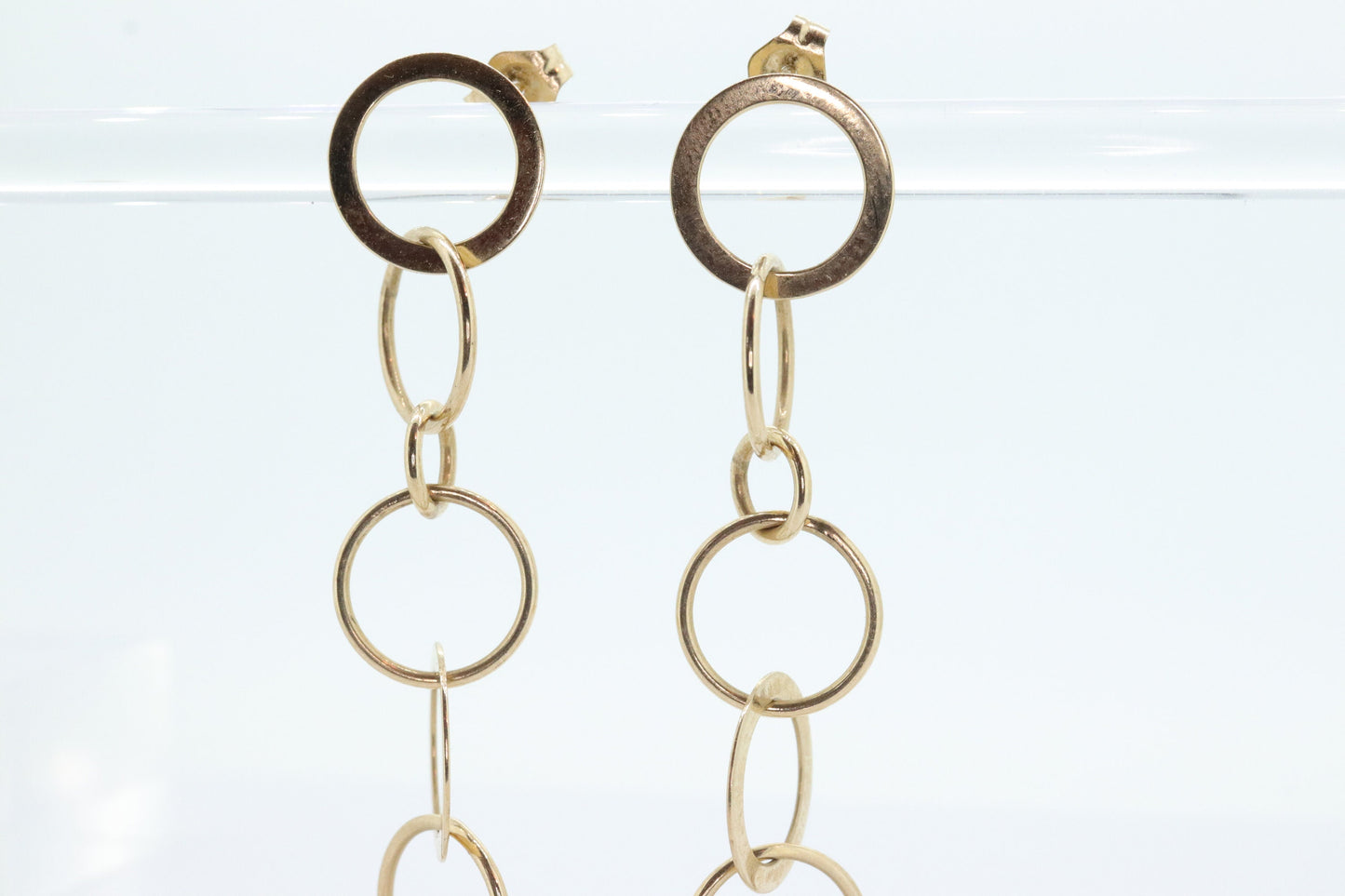 14k NABCO Gold Dangle Drop Earrings. 14k Yellow Gold Interlocking Circles Discs. Chain Link Earrings. st(92)