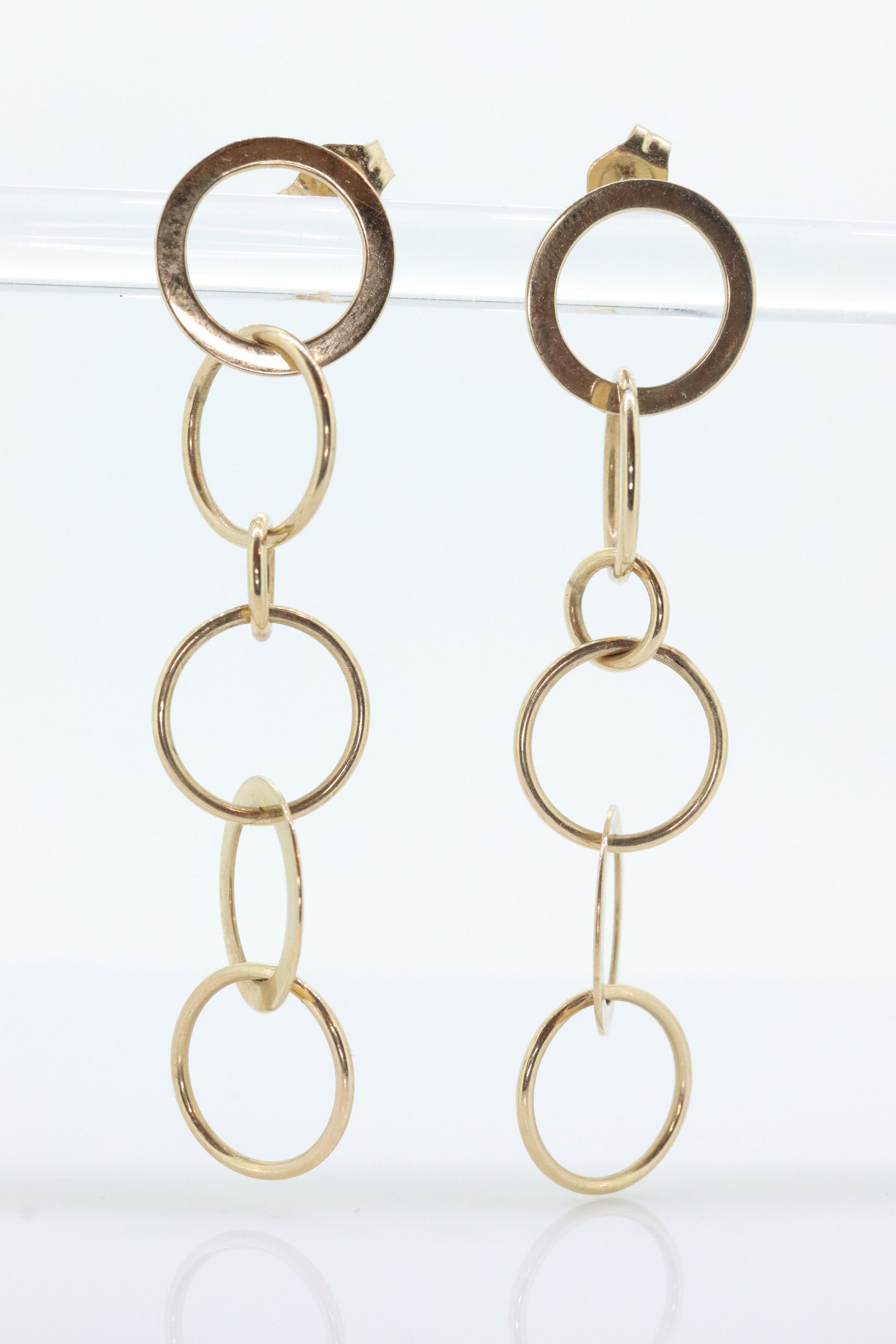 14k NABCO Gold Dangle Drop Earrings. 14k Yellow Gold Interlocking Circles Discs. Chain Link Earrings. st(92)