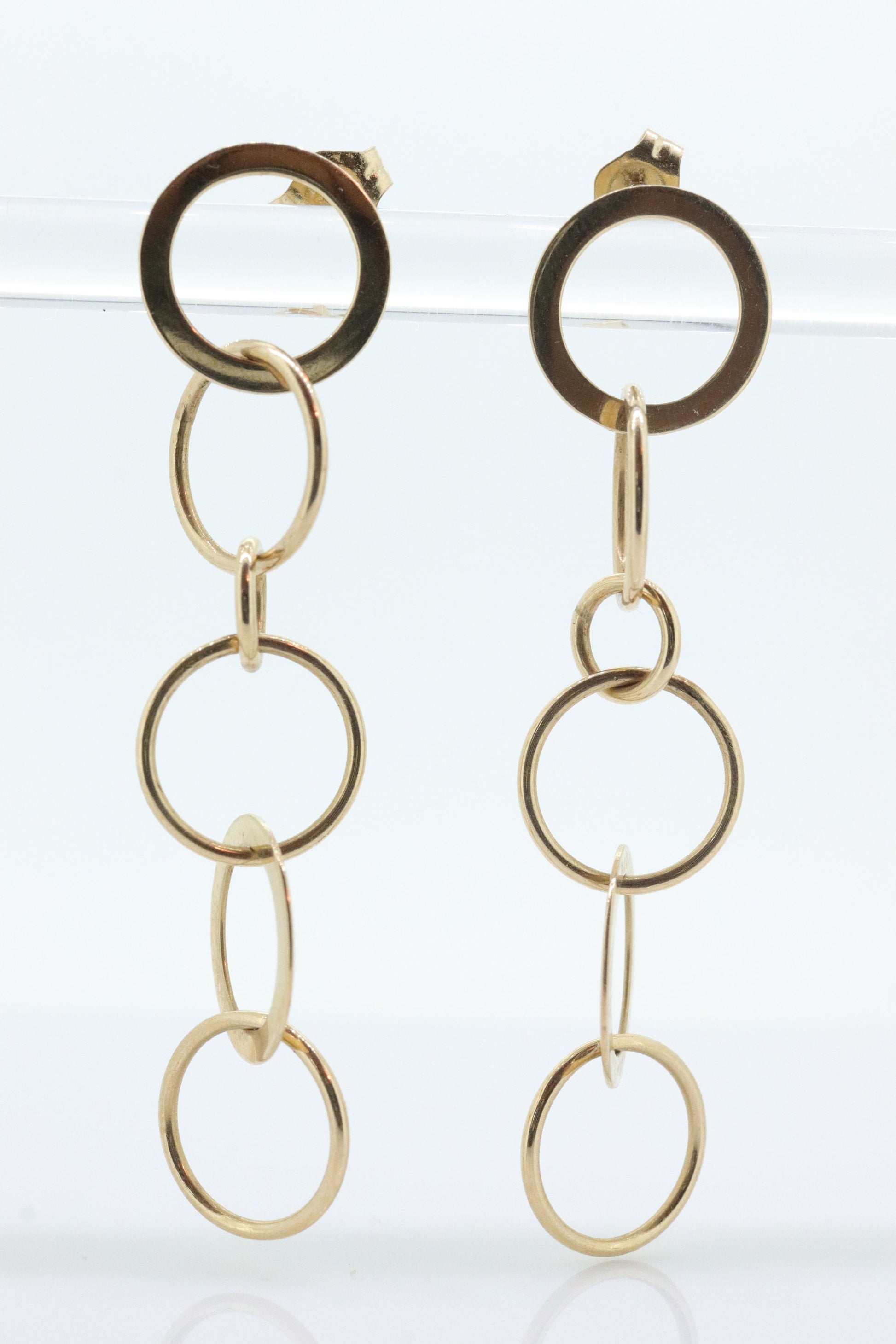 14k NABCO Gold Dangle Drop Earrings. 14k Yellow Gold Interlocking Circles Discs. Chain Link Earrings. st(92)