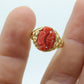 18k Large Carved Orange CORAL ring. 18k Coral Flower Texture set statement ring. Fine Jewelry Coral band. st(230)