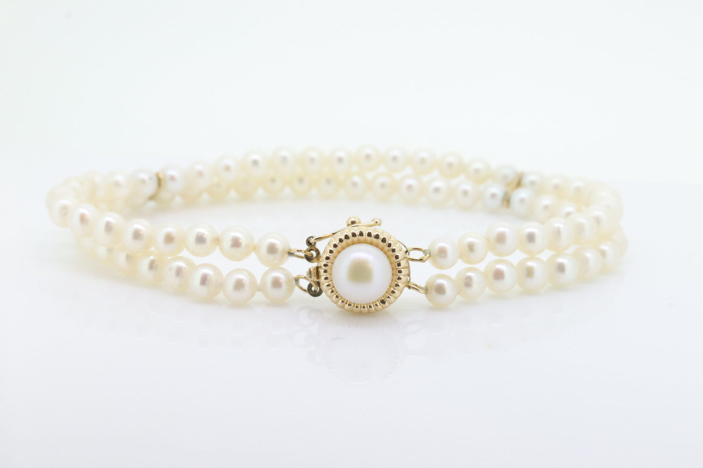 Pearl Bracelet Double Strand Pearls 14k yellow gold Pearl clasp. Pearl Bracelet. Pearl Bracelet st(69)