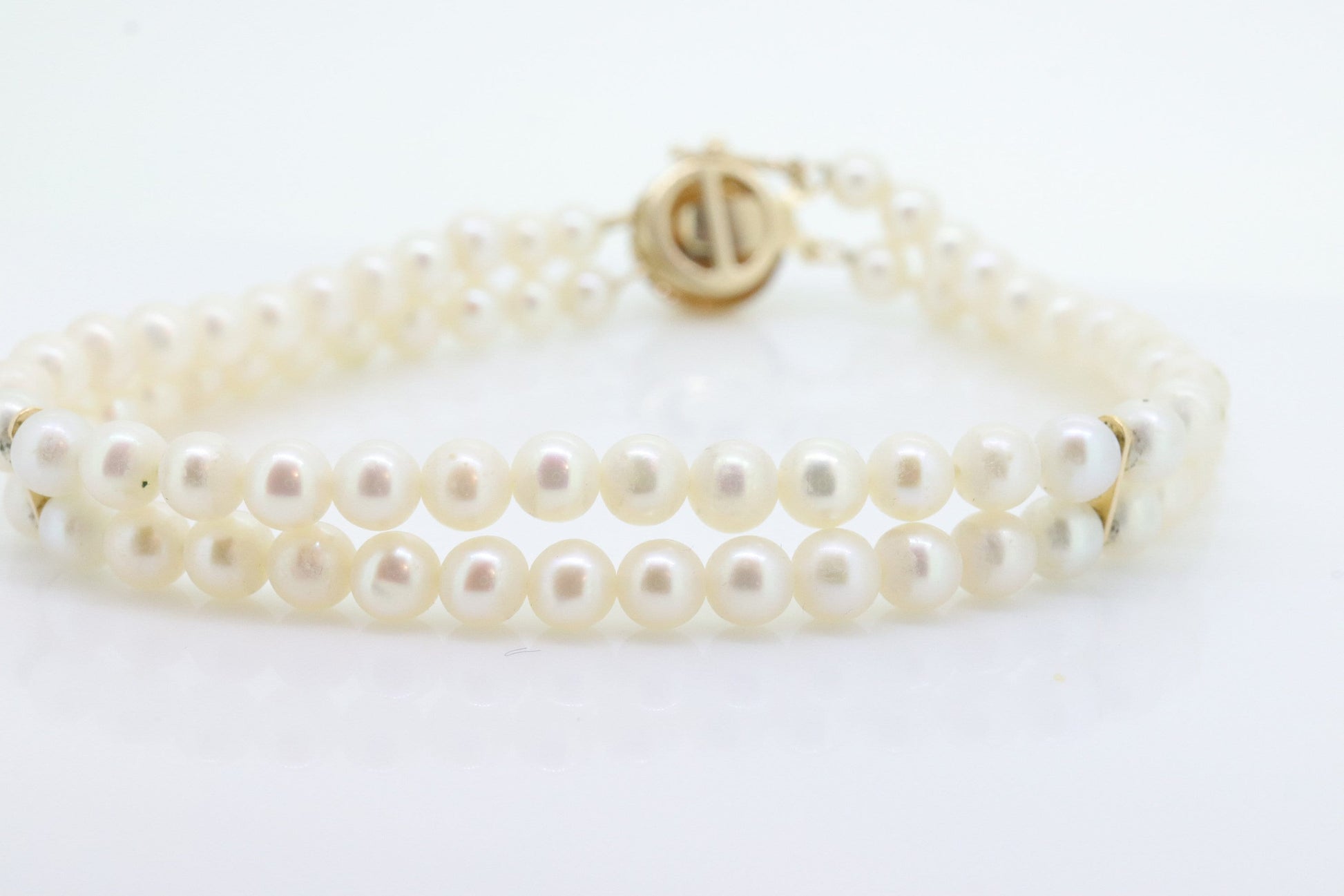 Pearl Bracelet Double Strand Pearls 14k yellow gold Pearl clasp. Pearl Bracelet. Pearl Bracelet st(69)