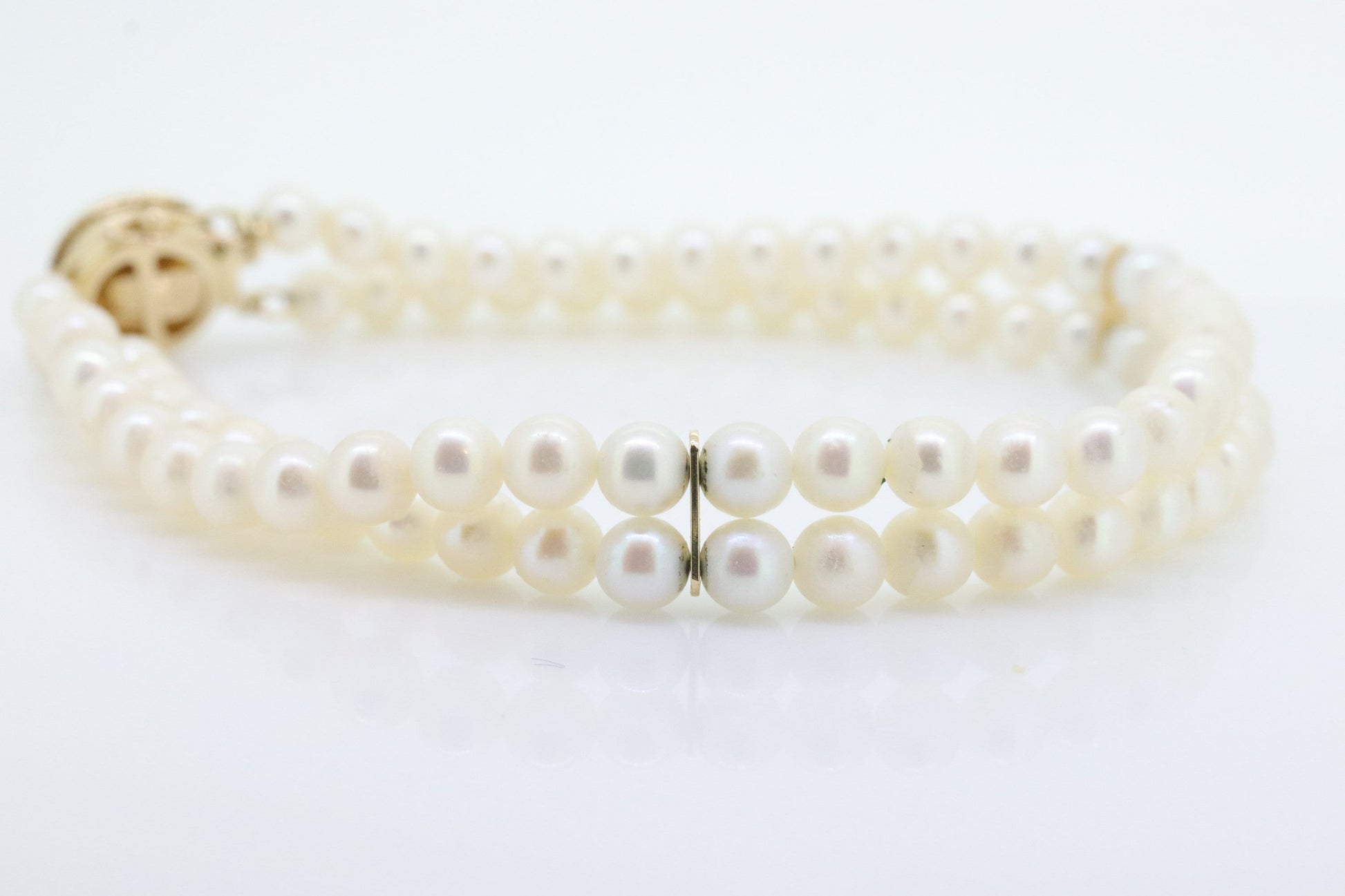 Pearl Bracelet Double Strand Pearls 14k yellow gold Pearl clasp. Pearl Bracelet. Pearl Bracelet st(69)