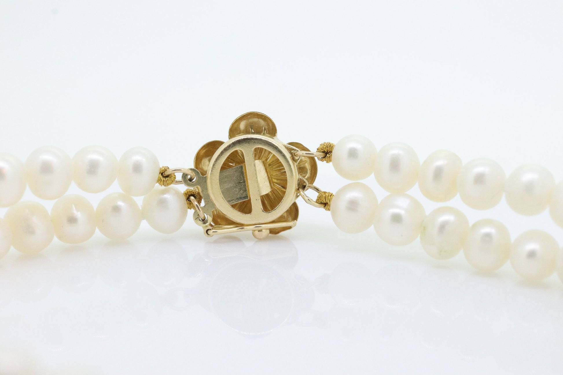 Pearl Bracelet Double Strand Pearls 14k yellow gold Pearl clasp. Flower Pearl Clasp Bracelet. Pearl Bracelet st(63)