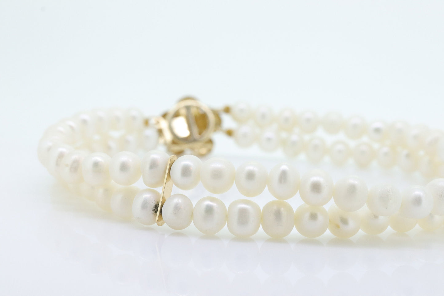 Pearl Bracelet Double Strand Pearls 14k yellow gold Pearl clasp. Flower Pearl Clasp Bracelet. Pearl Bracelet st(63)