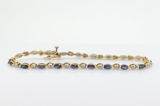 14k Dark Blue Sapphire Diamond Tennis Bracelet. Genuine Marquise Sapphire Diamond Cup bracelet. st (366)